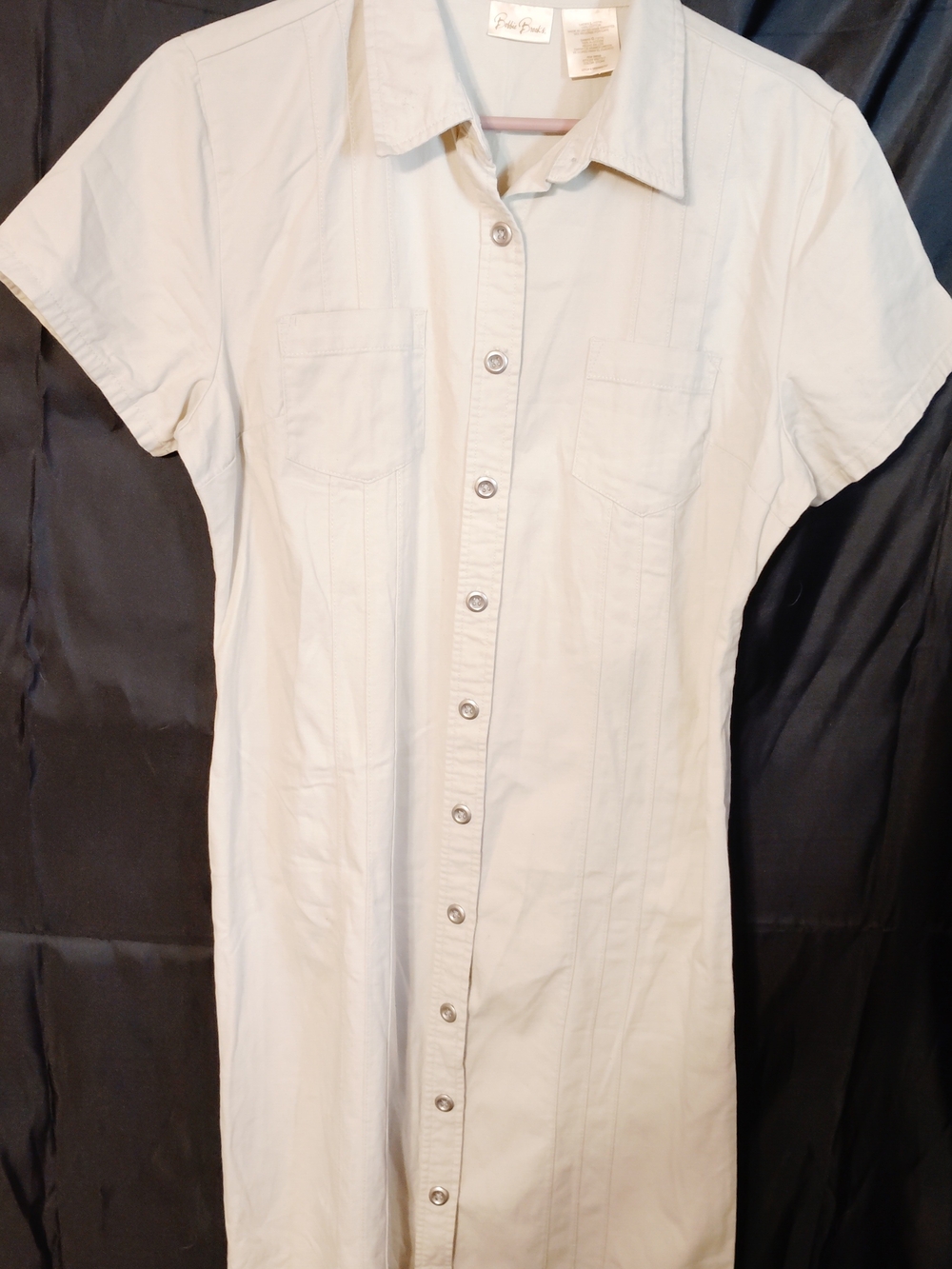 Womens Short-Sleeve Button-Front Shirt Dress in Light Beige